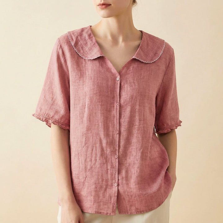 Brieora | Scalloped Collar Cotton Linen Blouse