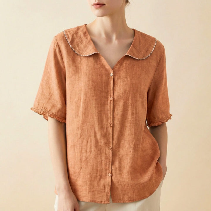 Brieora | Scalloped Collar Cotton Linen Blouse