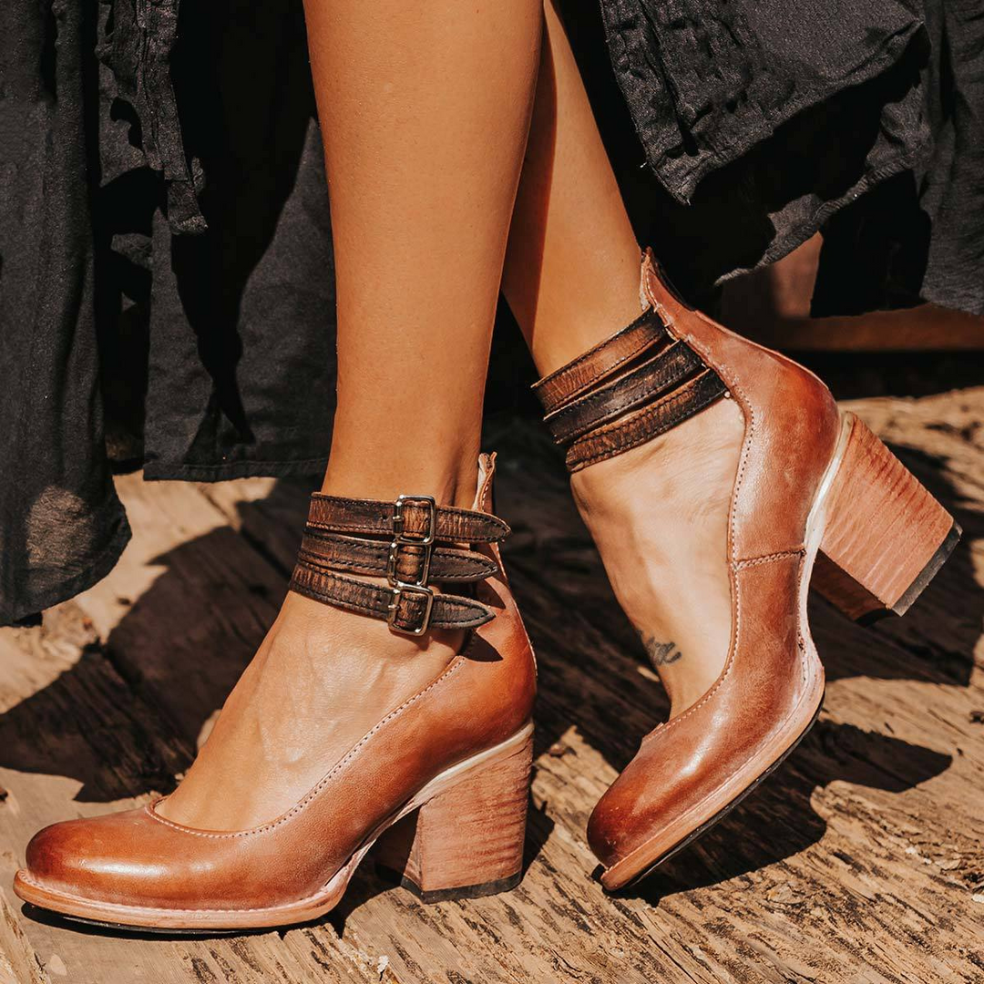 Briessa | Women's Comfortable Block Heel Sandals | Open-Toe Comfort Heels for — Dark brown