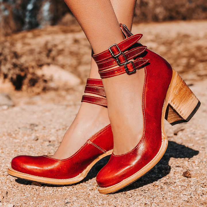 Briessa | Women's Comfortable Block Heel Sandals | Open-Toe Comfort Heels for — Red
