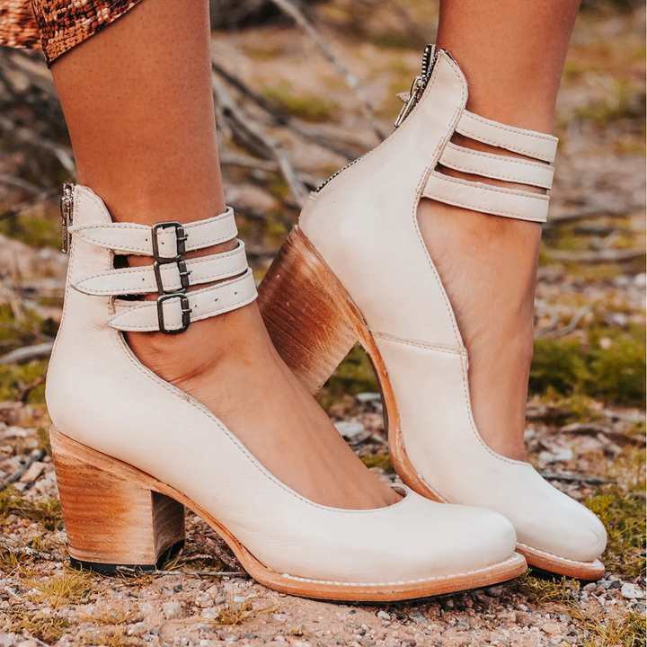 Briessa | Women's Comfortable Block Heel Sandals | Open-Toe Comfort Heels for — White