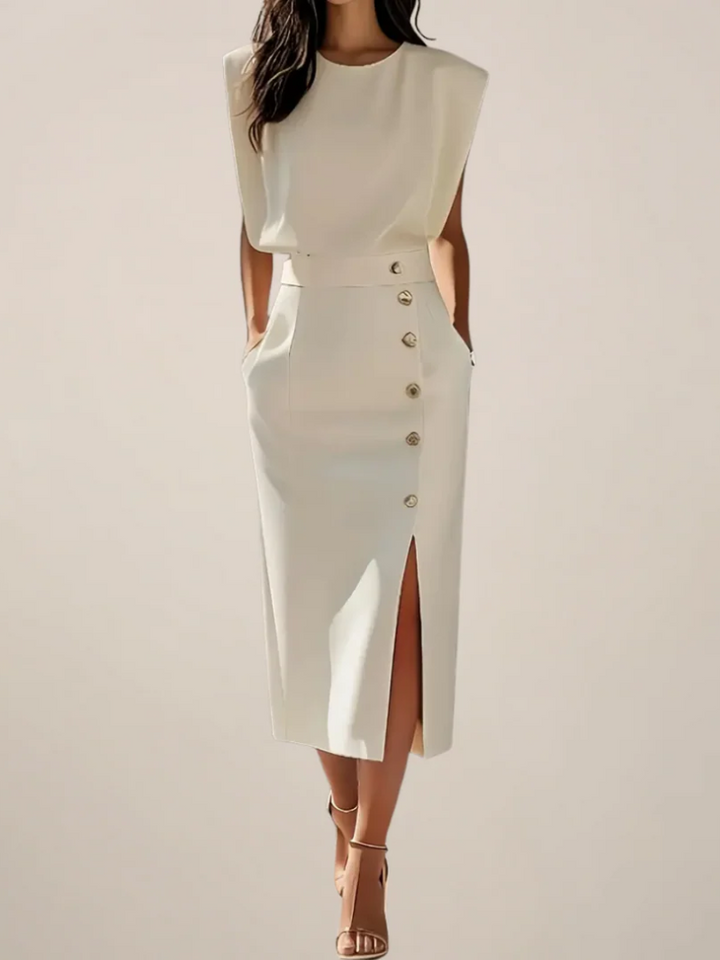Brioura | Women's Elegant Midi Dress with Side Slit — 1