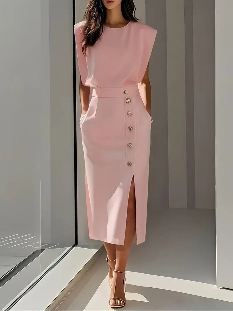Brioura | Women's Elegant Midi Dress with Side Slit — 2