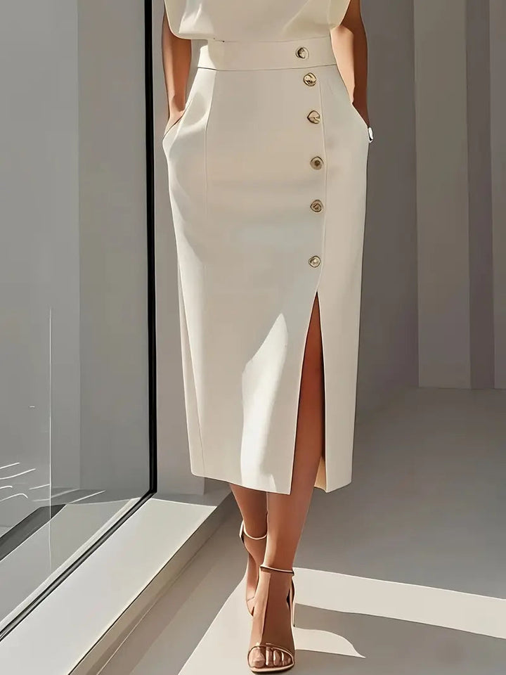 Brioura | Women's Elegant Midi Dress with Side Slit — Cream