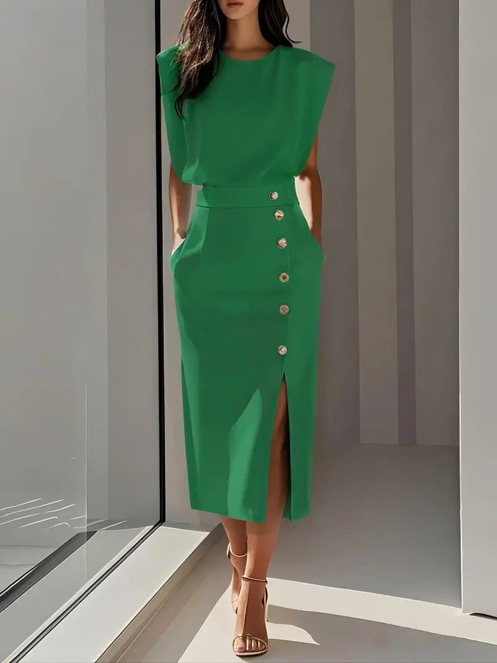 Brioura | Women's Elegant Midi Dress with Side Slit — Green