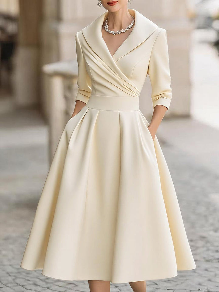 Bronwyn | Women's Wedding Guest Elegant A-Line Dresses — Beige