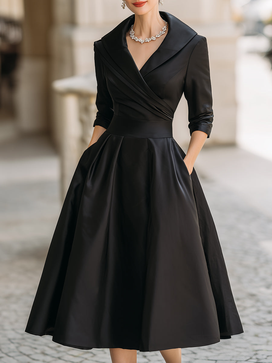 Bronwyn | Women's Wedding Guest Elegant A-Line Dresses — Black