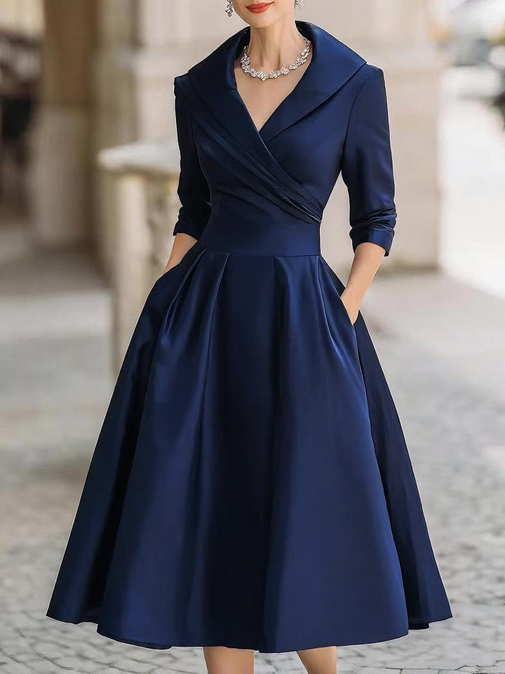 Bronwyn | Women's Wedding Guest Elegant A-Line Dresses — Blue