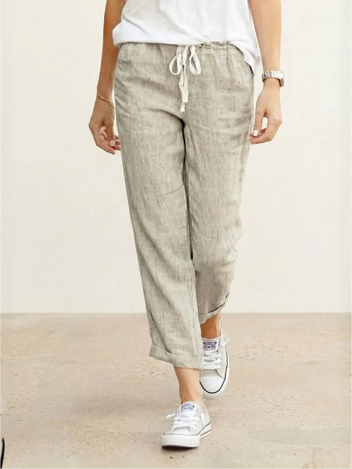 Caereth | Women's Wide-Leg Linen Tapered Fit Drawstring Pants | Relaxed Trousers — 1