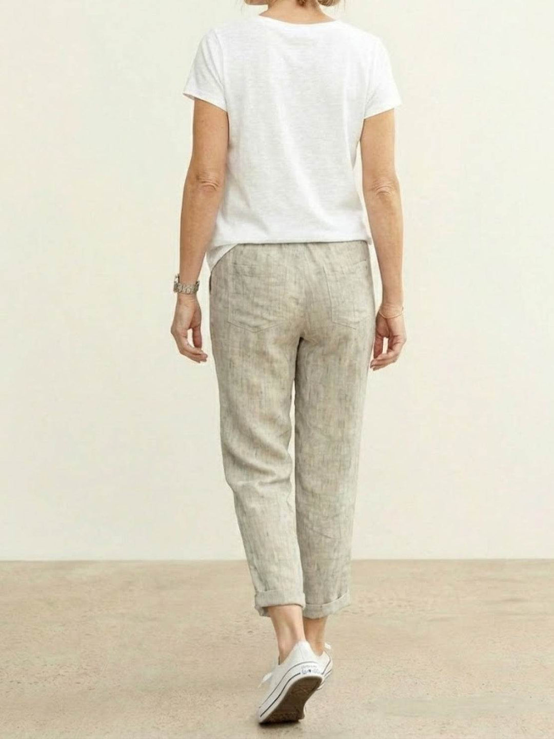 Caereth | Women's Wide-Leg Linen Tapered Fit Drawstring Pants | Relaxed Trousers — 2
