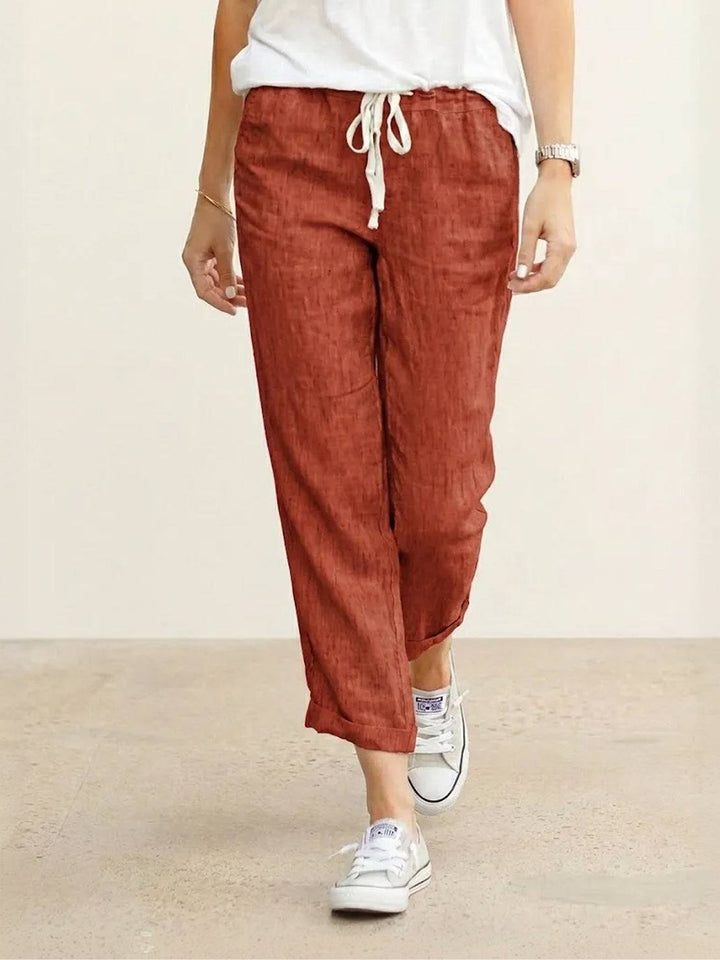 Caereth | Women's Wide-Leg Linen Tapered Fit Drawstring Pants | Relaxed Trousers — Orange