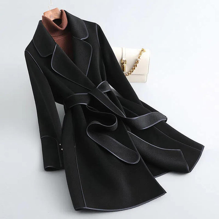 Calliope | Women's Double-Breasted Aria Virgin Wool Trench Coat — Midnight Black