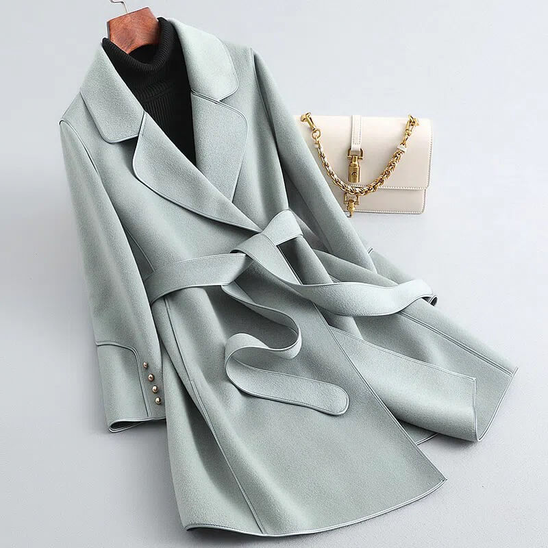 Calliope | Women's Double-Breasted Aria Virgin Wool Trench Coat — Mint Green