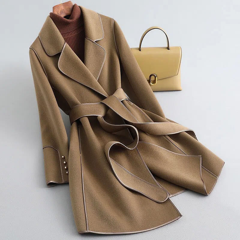 Calliope | Women's Double-Breasted Aria Virgin Wool Trench Coat — Mocha Brown