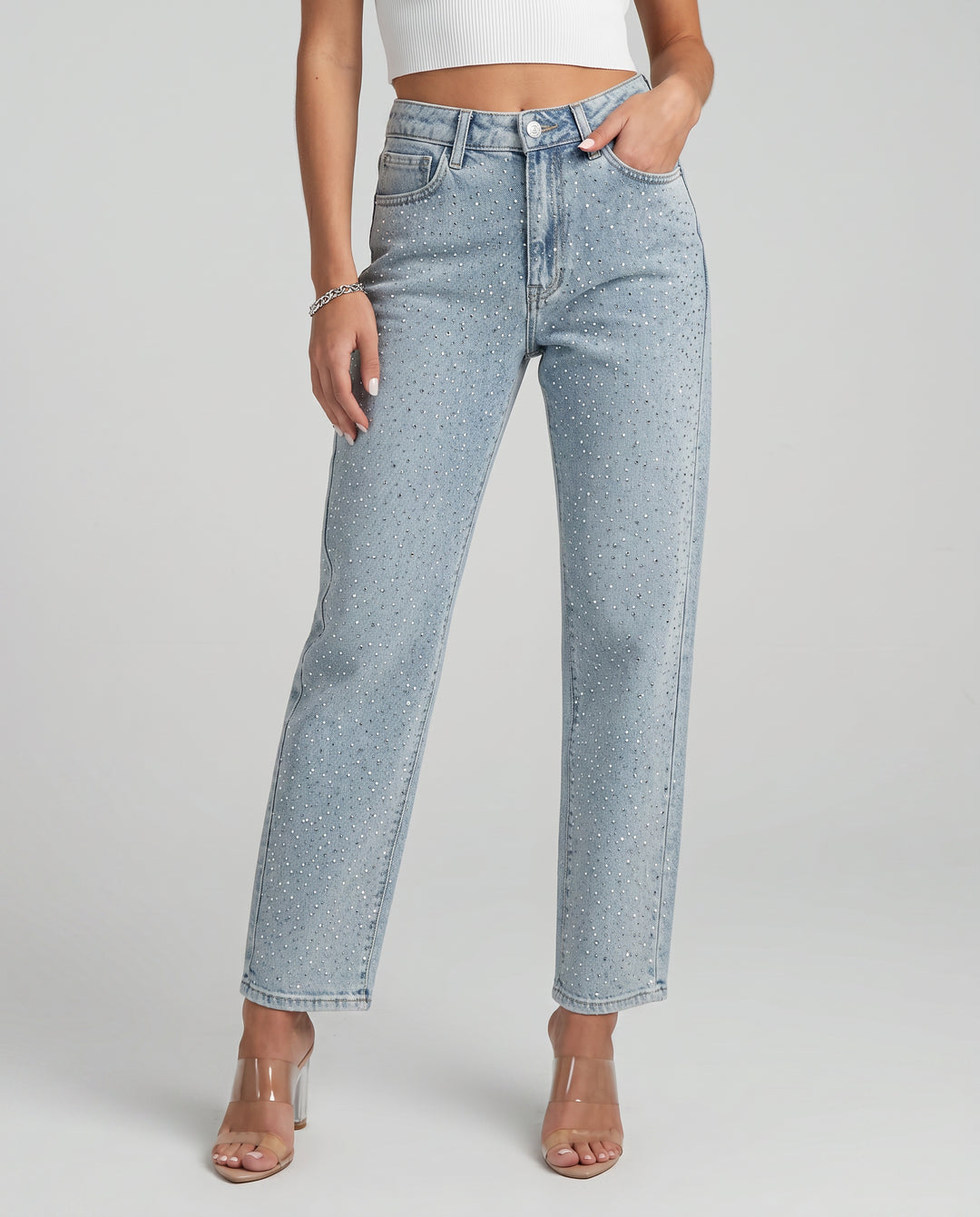 Celetta | Women's Wide-Leg High-Waist Jeans with Shimmer Finish — 1