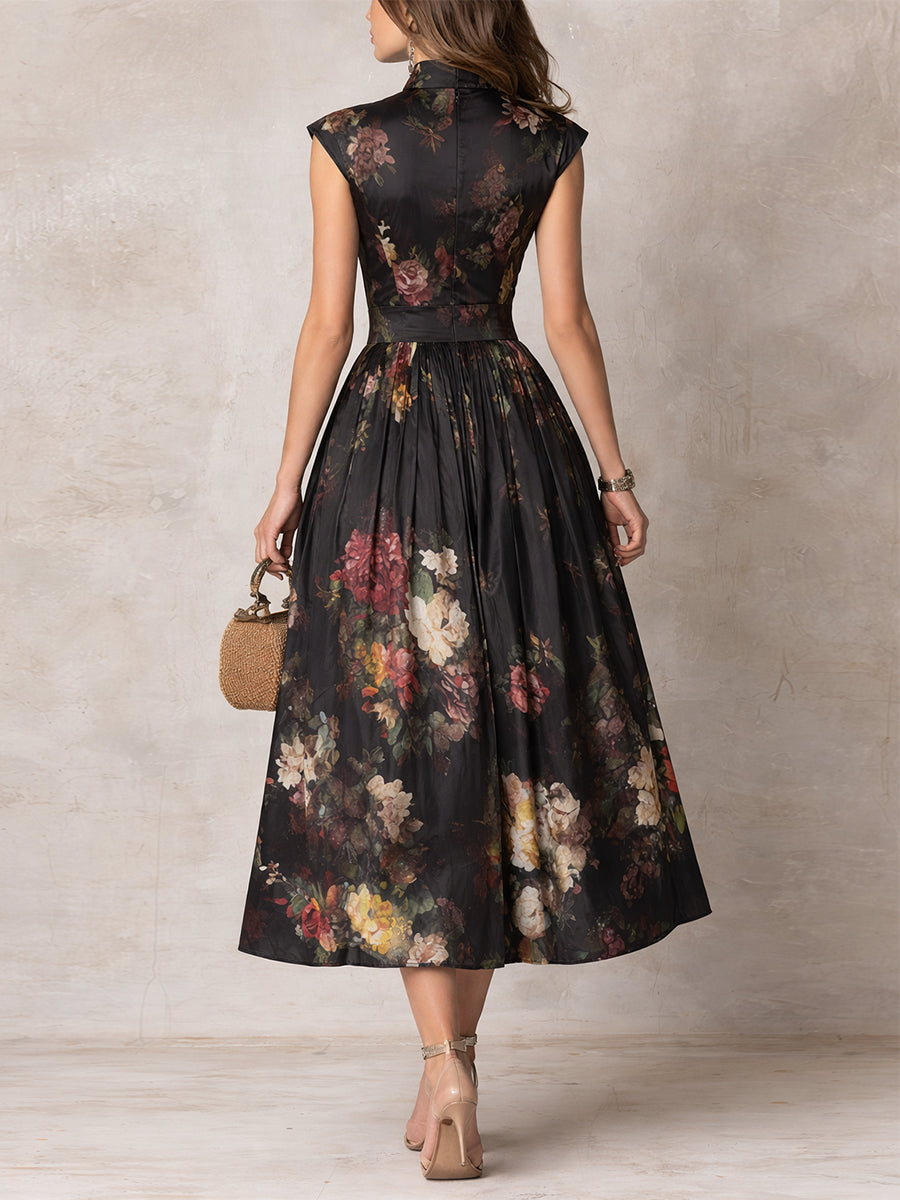 Celienne | Women's Maxi High-Waist Black Floral Dress for Formal Wedding Guest Style with A Line Midi Skirt — 2