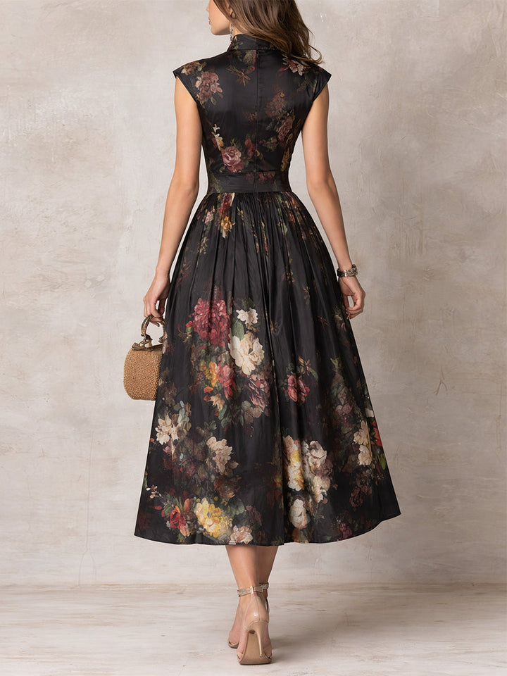 Celienne | Women's Maxi High-Waist Black Floral Dress for Formal Wedding Guest Style with A Line Midi Skirt — 2