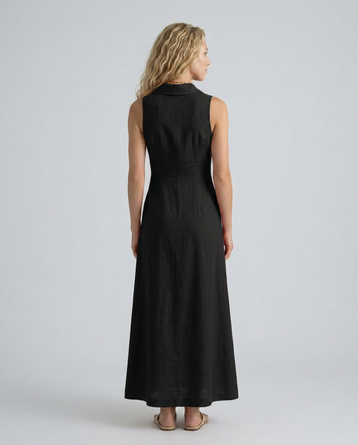 Chloe | Women's Wedding Guest Elegant Linen-Blend Sleeveless Maxi Shirt Dress Dresses — 2