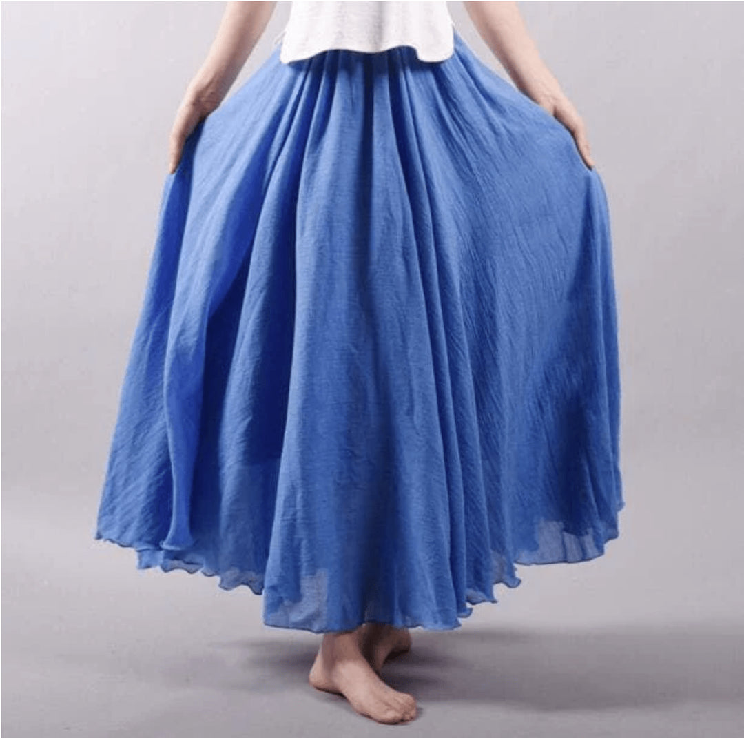 Ciraaria | Women's High-Waist Scalloped Hem Linen Maxi Skirt — 1