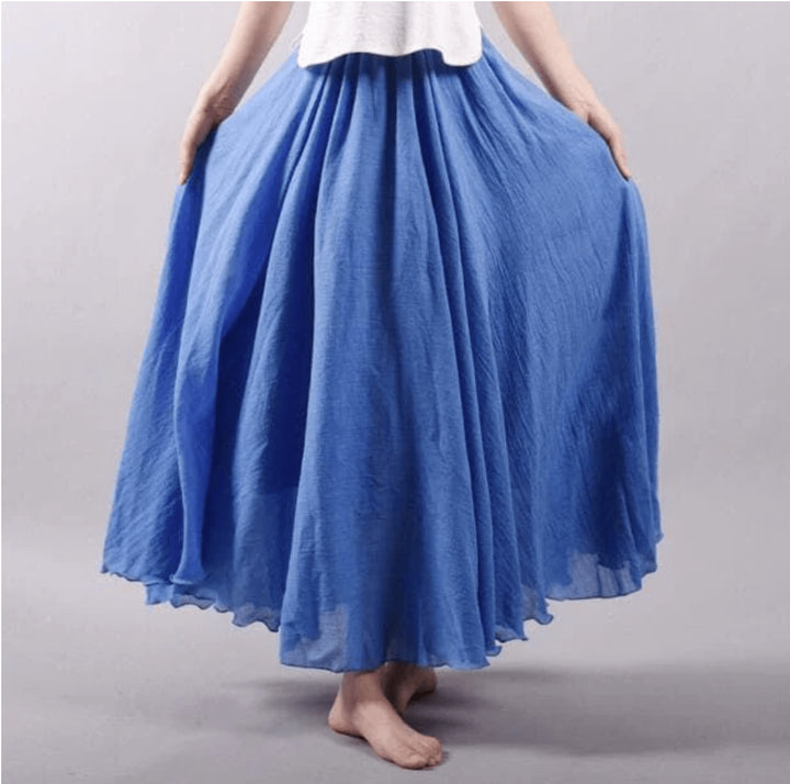 Ciraaria | Women's High-Waist Scalloped Hem Linen Maxi Skirt — 1