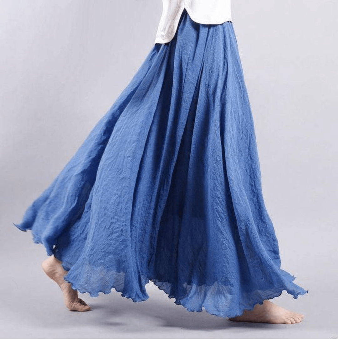 Ciraaria | Women's High-Waist Scalloped Hem Linen Maxi Skirt — 2