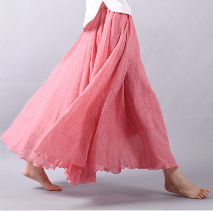 Ciraaria | Women's High-Waist Scalloped Hem Linen Maxi Skirt — Dark Pink