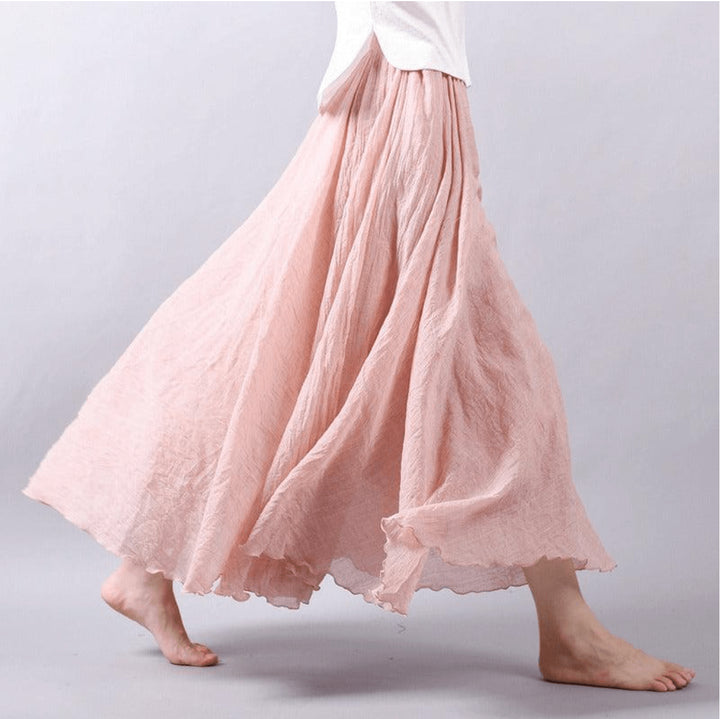 Ciraaria | Women's High-Waist Scalloped Hem Linen Maxi Skirt — Light Pink