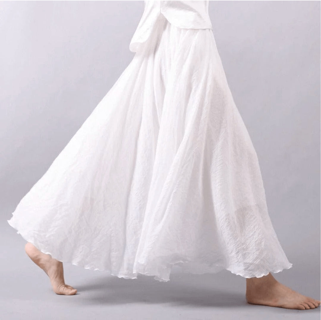 Ciraaria | Women's High-Waist Scalloped Hem Linen Maxi Skirt — White