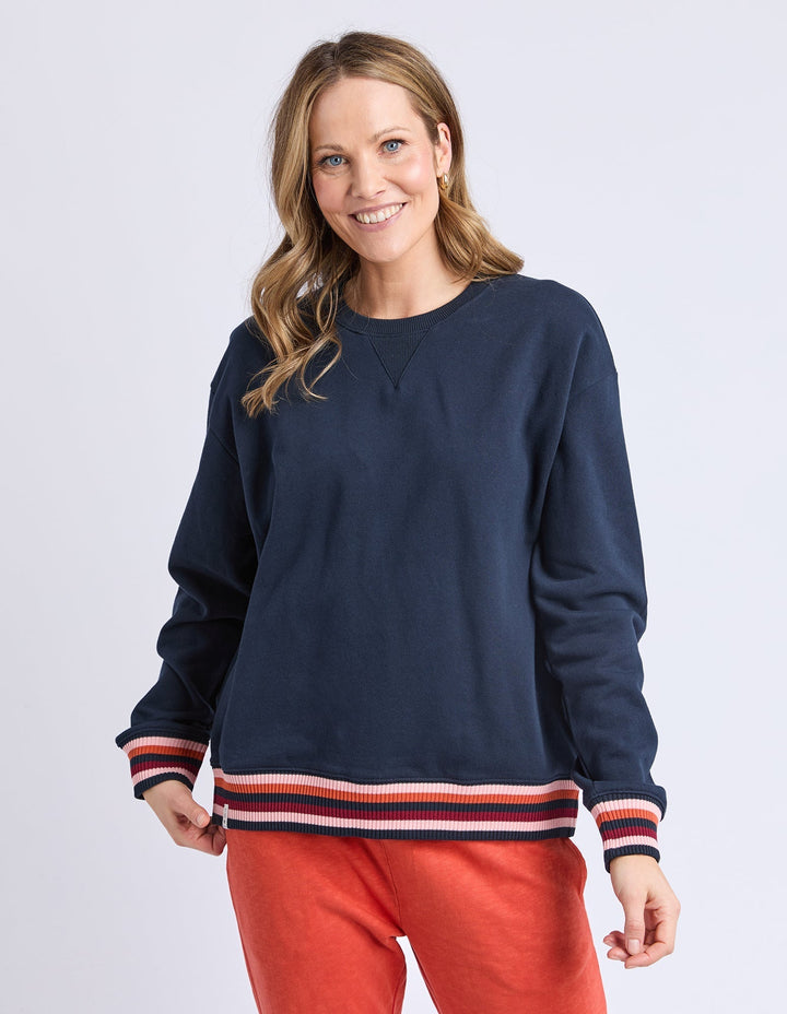 Cirania | Women's Casual Stretch FLEECE CREW NAVY Tops — 1