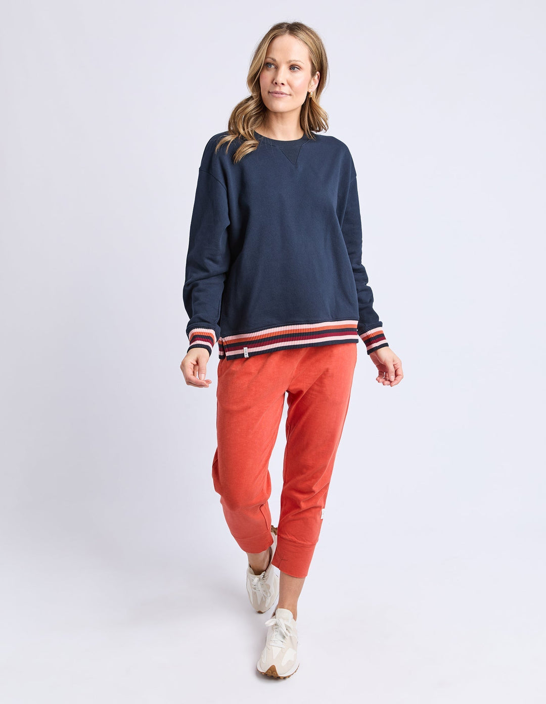 Cirania | Women's Casual Stretch FLEECE CREW NAVY Tops — 2