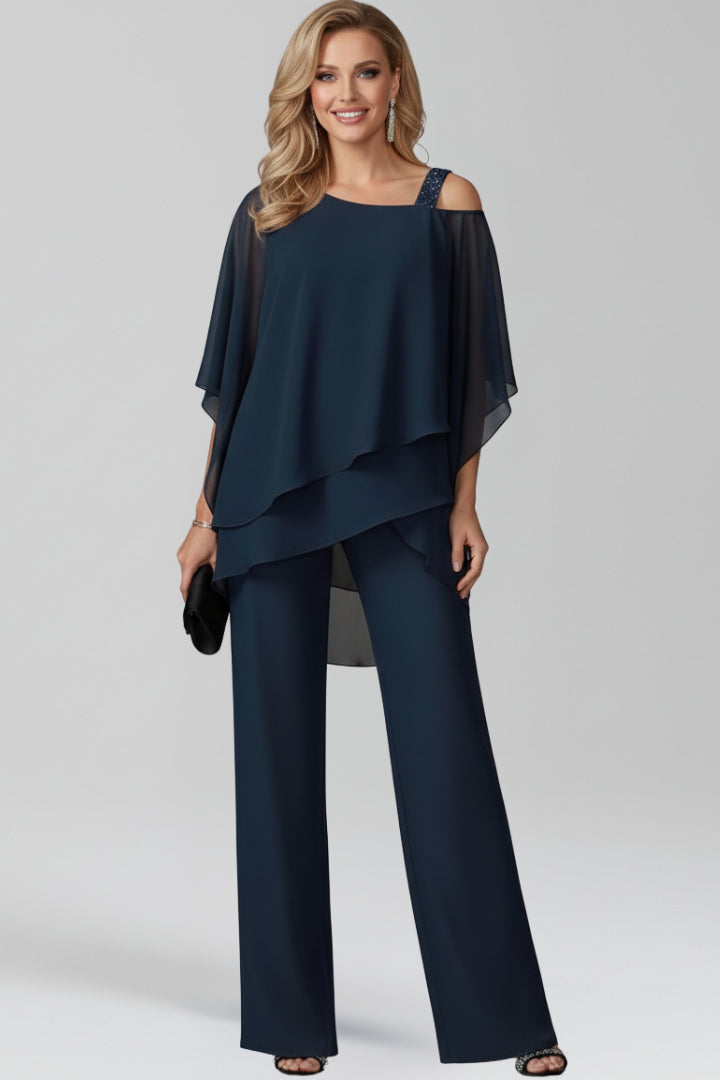 Cirareth | Women's Elegant Off Shoulder Jumpsuit with Wide-Leg Pants — Dark Blue