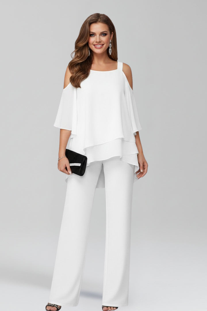 Cirareth | Women's Elegant Off Shoulder Jumpsuit with Wide-Leg Pants — White