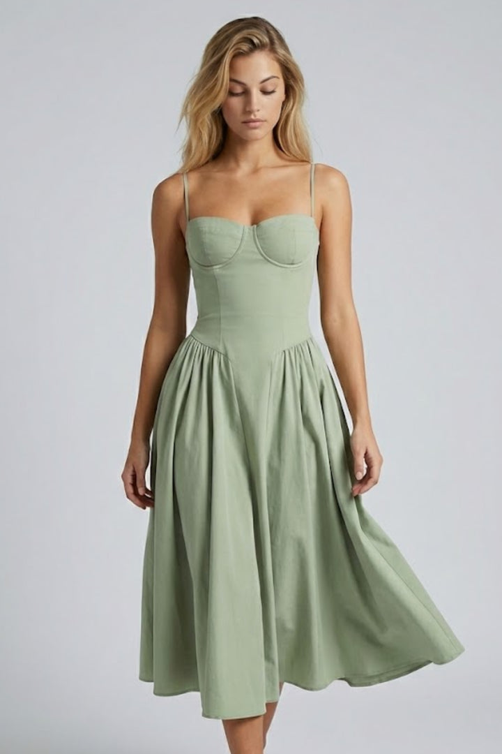 Clementina | Women's Wedding Guest Elegant Sage Green Midi Dress For Dresses — 1