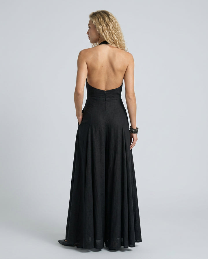 Cora | Women's High-Waist Halter Neck Maxi Dress with Flowing Skirt — 2