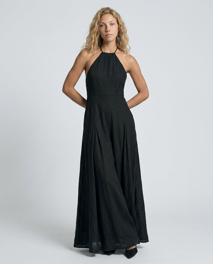 Cora | Women's High-Waist Halter Neck Maxi Dress with Flowing Skirt — 3