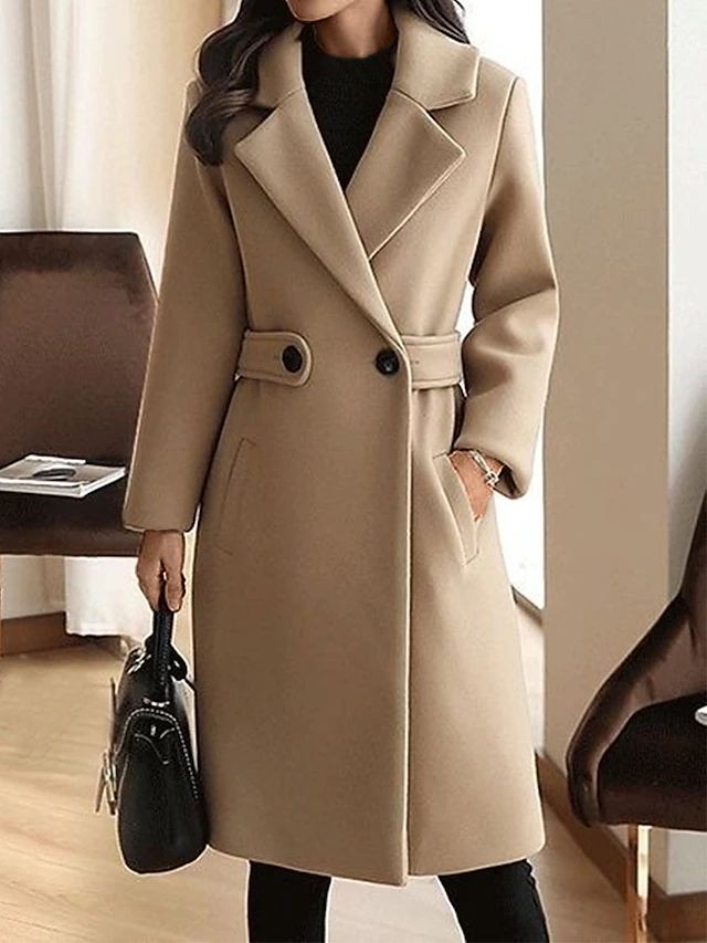 Cordelia | Women's Double-Breasted Trench Premium Belted Long Wool Coat For — 1