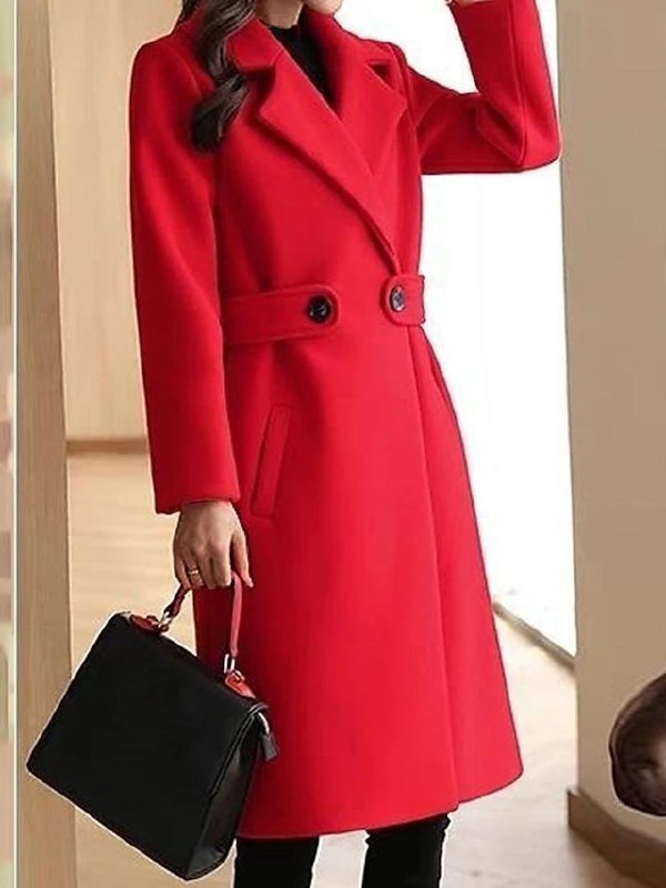Cordelia | Women's Double-Breasted Trench Premium Belted Long Wool Coat For — 2