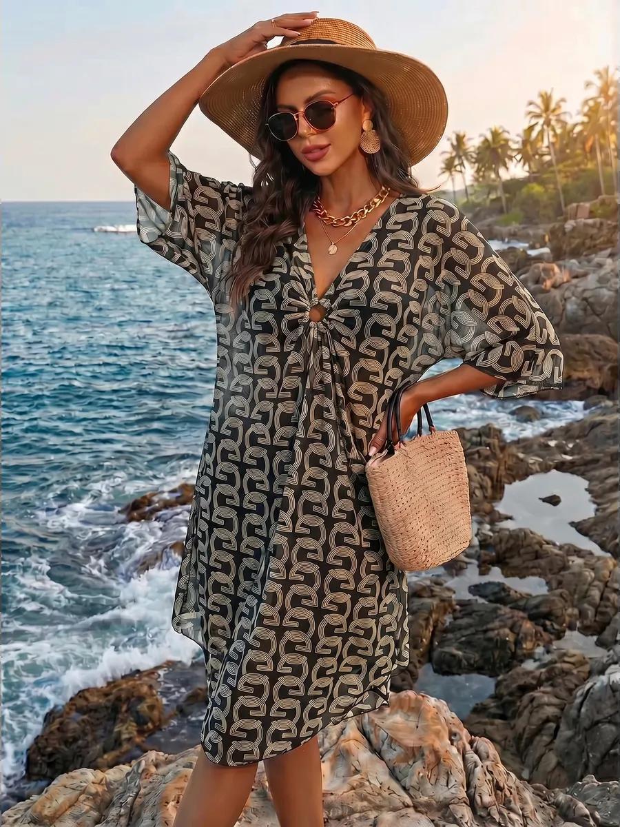 Corinora | Women's Elegant Printed Beach Cover-Up Dress — Chain