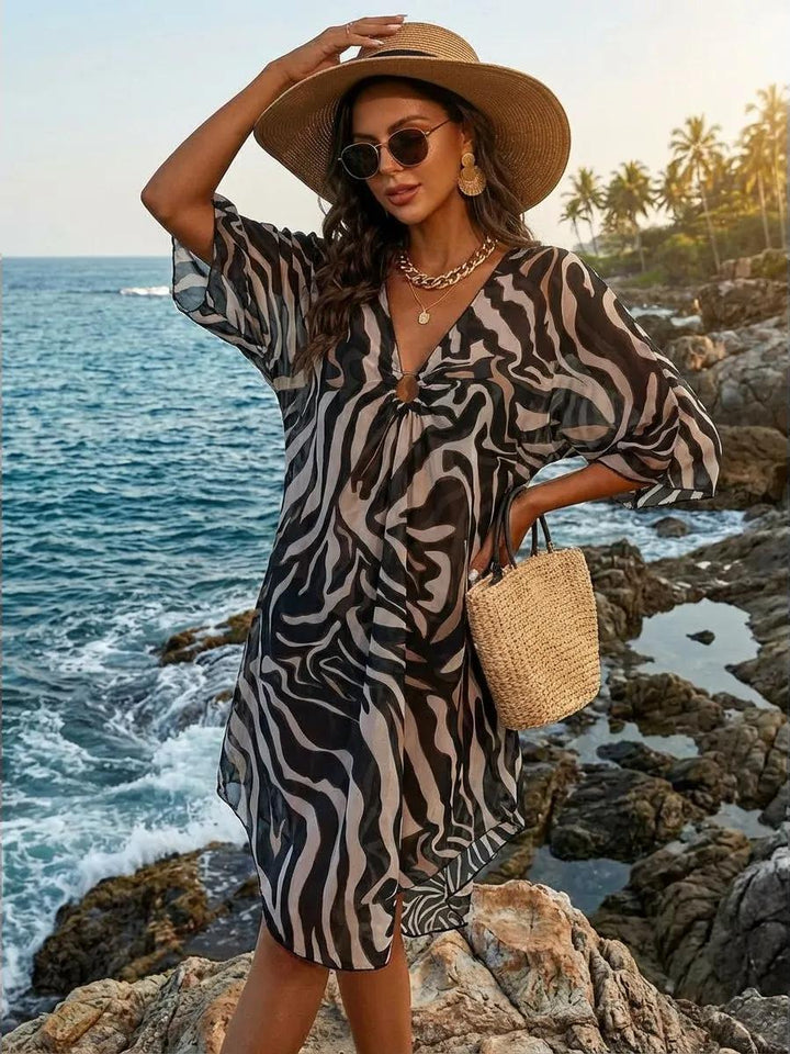 Corinora | Women's Elegant Printed Beach Cover-Up Dress — Orange