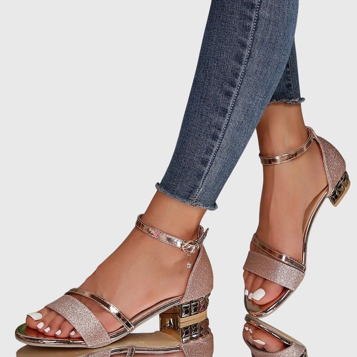 Dahlanne | Women's Comfortable Elegant Heeled Sandals with Adjustable Strap and Buckle — Rose gold