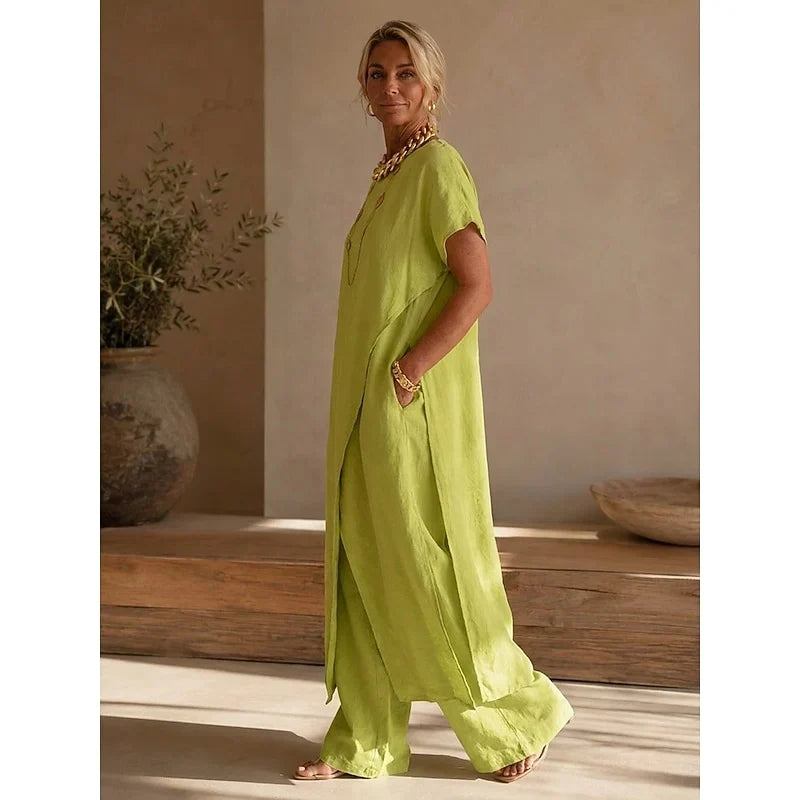 Dahlaria | Women's Wrap Tunic Wide Leg Pants Set — 2