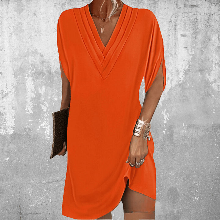 Dahloura | Women's Elegant V-Neck Wrap Mini Dress — Orange