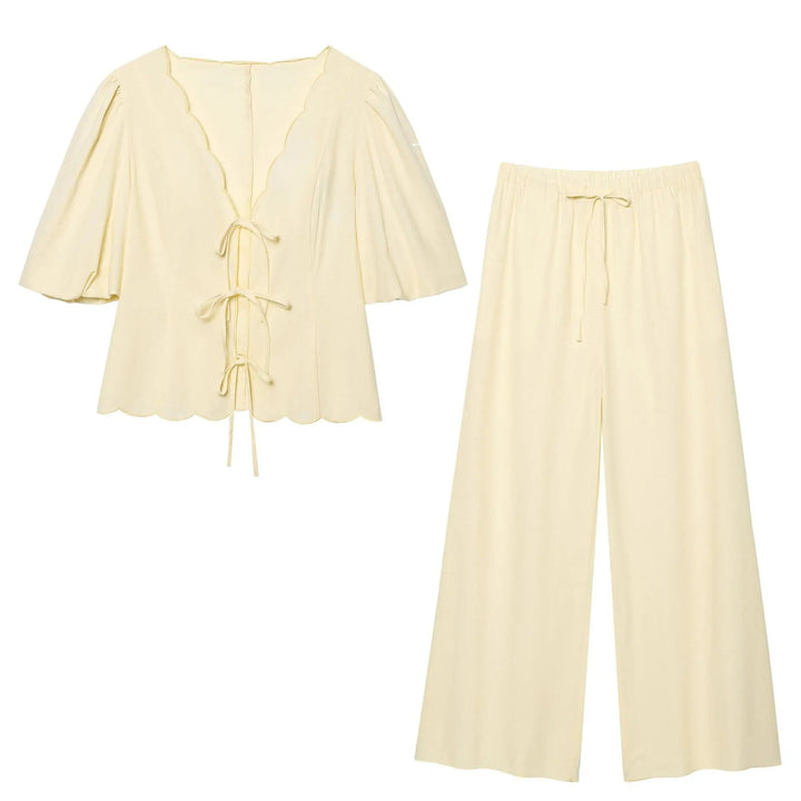 Dahlynn | Puff Sleeve Blouse & Wide Leg Pants Two-Piece Set