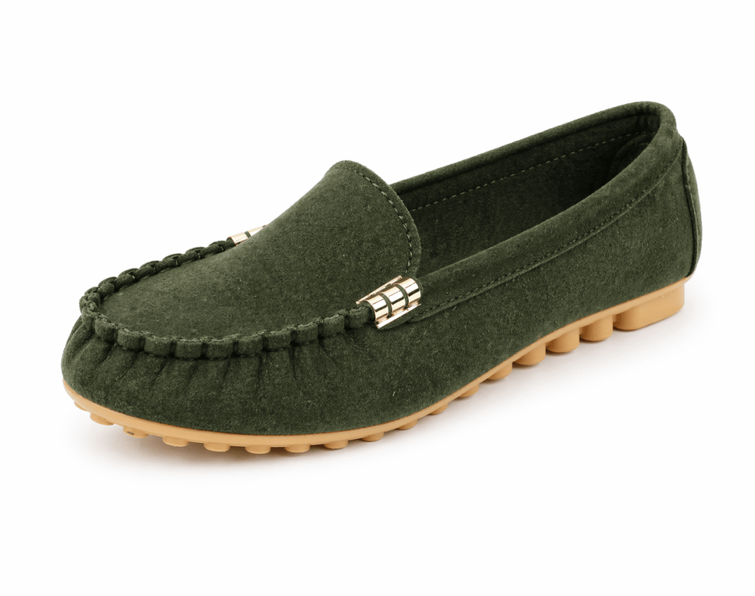 Green loafer shoe on a white background