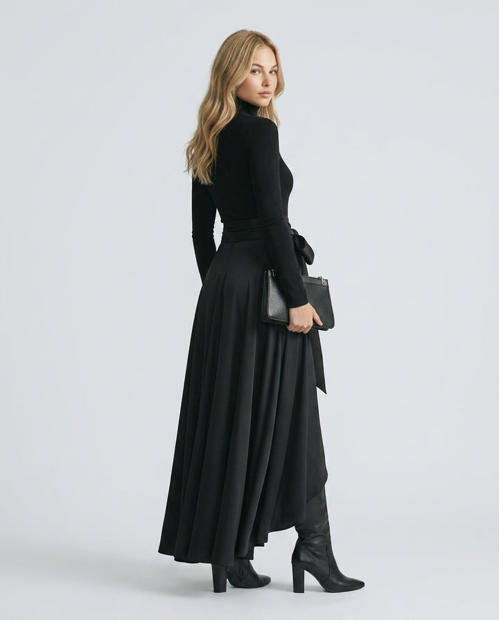 Delilah | Women's High-Waist High-Neck Maxi Dress with Satin Flared Skirt — 2