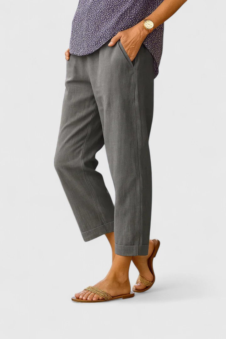 Delthanne | Women's Elegant Comfortable Straight Leg Cotton-Linen Pants — Graphite Grey