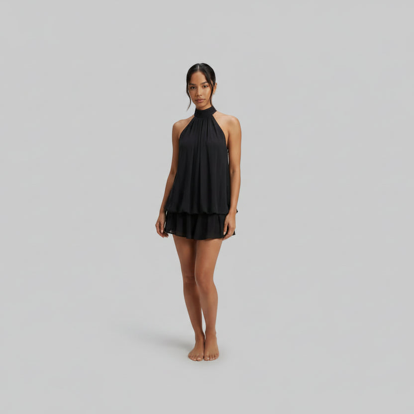 Delthara | Women's Elegant Halter Tiered Homecoming Mini Dress — 2