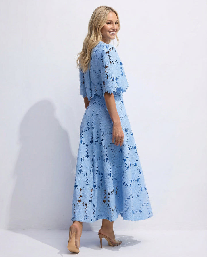 Demetria | Women's Wedding Guest Elegant Sky Blue Lace Midi Dress For Dresses — 2