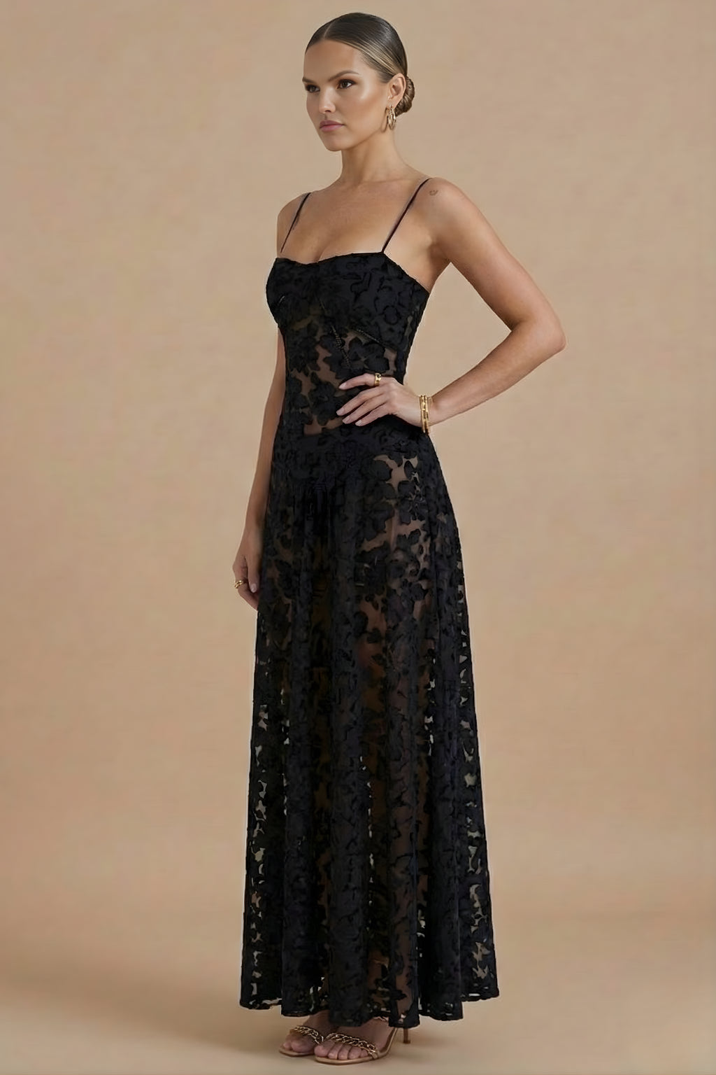 Doriaara | Women's Elegant Fitted Waist Occasion Dress — Black