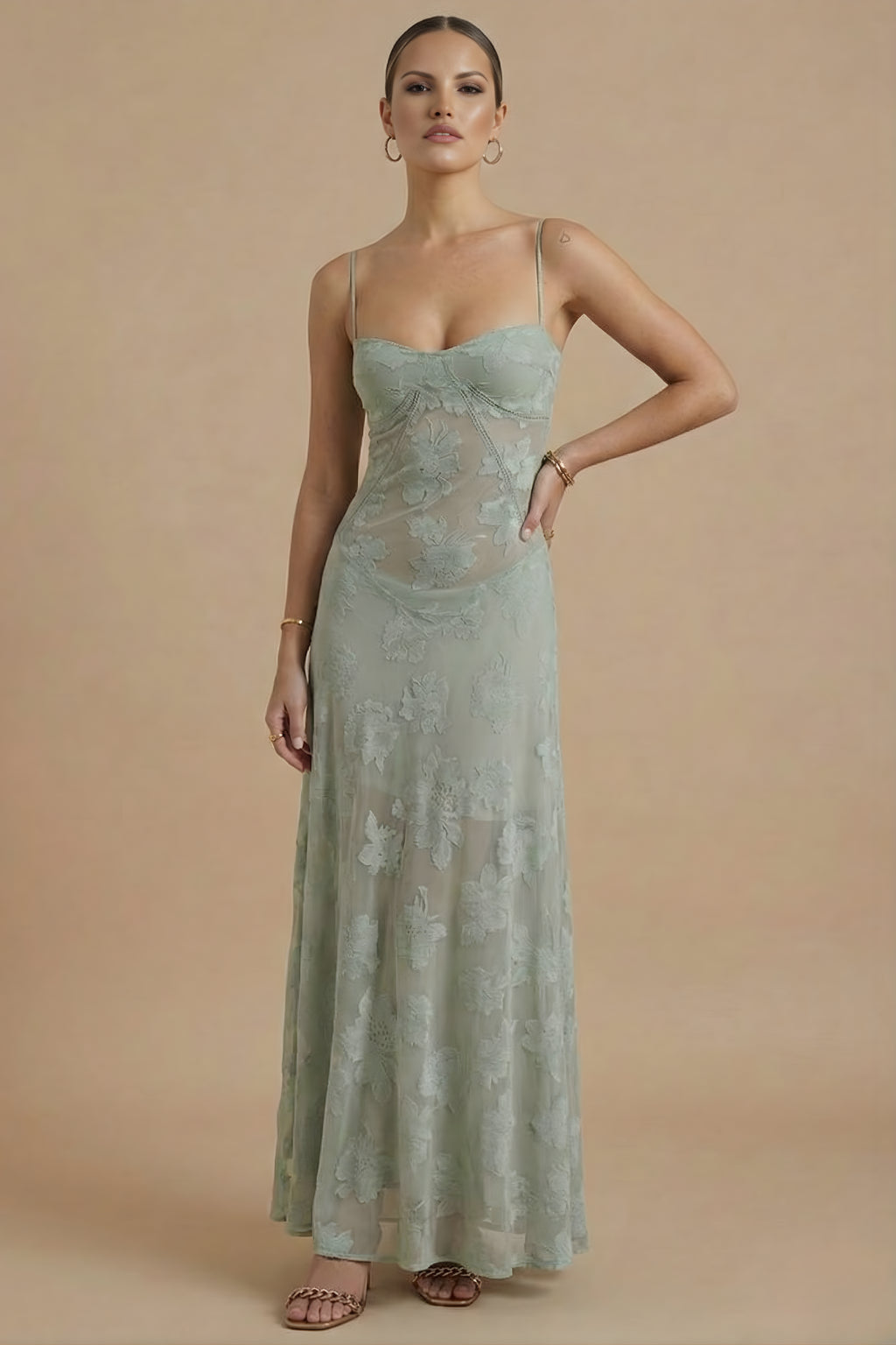 Doriaara | Women's Elegant Fitted Waist Occasion Dress — Green
